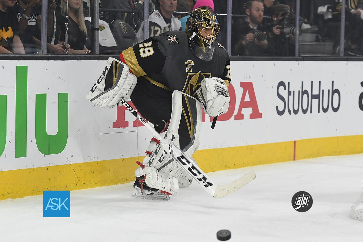 Marc Andre-Fleury getting the puck